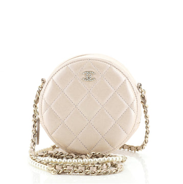Chanel Pearl Strap Round Clutch with Chain Quilted Iridescent Lambskin