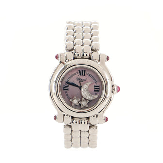 Chopard Happy Sport Star & Moon Round Quartz Watch Stainless Steel and Floating Diamonds 25