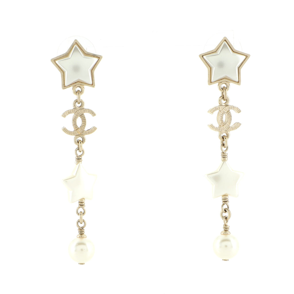 Chanel CC Star Dangle Earrings Faux Pearl with Metal Gold 8441126