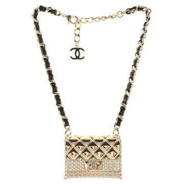 Chanel Flap Bag Pendant Choker Necklace Quilted Metal with Lambskin