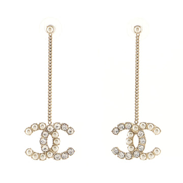 Chanel Dazzling Domino Drop Earrings Faux Pearls with Crystal Embellished Metal