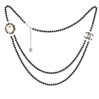 Chanel CC Smiley Emoji Double Strand Necklace Faux Pearls and Crystal Embellished Metal