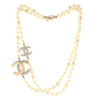 Chanel Pharrell Williams Long CC Necklace Faux Pearls with Crystal Embellished Metal