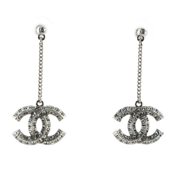 Chanel CC Baguette Drop Earrings Metal with Crystals