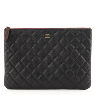 Chanel O Case Clutch Quilted Caviar Medium