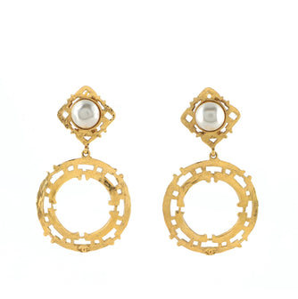 Chanel Round Drop Clip-On Earrings Metal and Faux Pearl