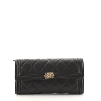 Chanel Boy Flap Wallet Quilted Lambskin Long