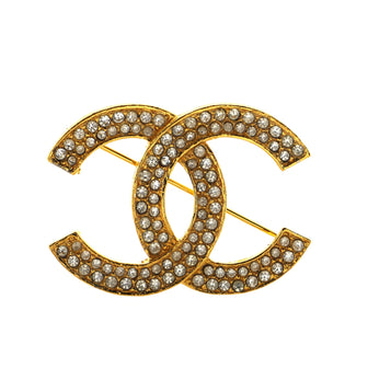 Chanel Vintage CC Brooch Metal with Crystals