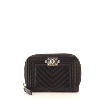 Chanel Boy Zip Coin Purse Chevron Lambskin Small