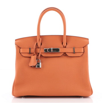 Hermes Birkin Handbag Orange Clemence with Palladium Hardware 30