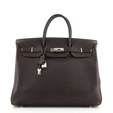 Hermes Birkin Handbag Brown Evergrain with Palladium Hardware 40