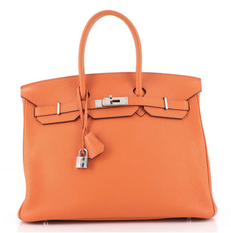 Hermes Birkin Handbag Orange Clemence with Palladium Hardware 35