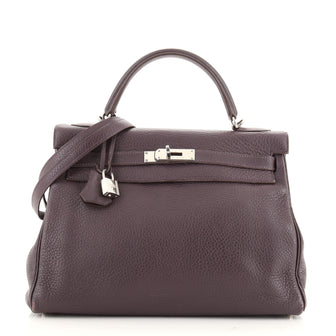 Hermes Kelly Handbag Purple Clemence with Palladium Hardware 32
