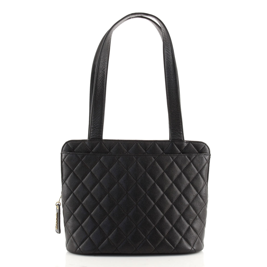 Chanel Vintage Zip Chain Shoulder Bag Quilted Caviar Medium Black 8449655