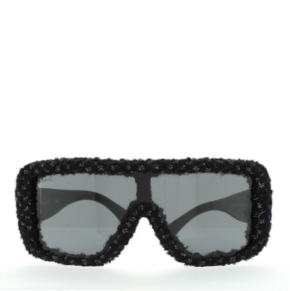 Chanel Shield Sunglasses Acetate and Tweed Black 845051