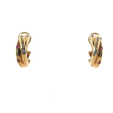 Cartier Trinity Hoop Earrings 18K Yellow Gold with Diamonds Ruby Sapphire