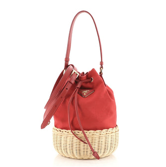 Prada Drawstring Bucket Bag Canvas and Wicker Small