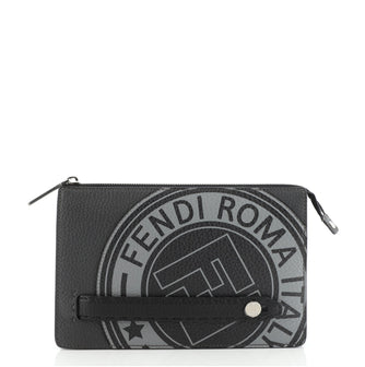 Fendi FF Logo Stamp Clutch Printed Leather Small