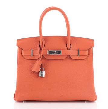 Hermes Birkin Handbag Orange Clemence with Palladium Hardware 30