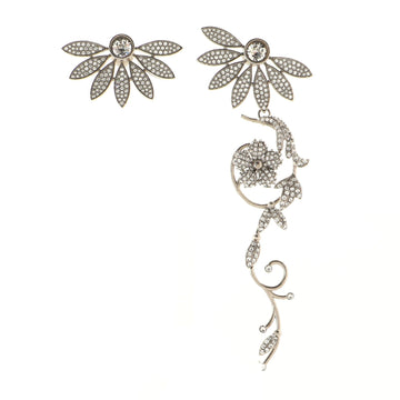 Burberry Half Daisy Asymmetric Drop Stud Earrings Metal with Crystals