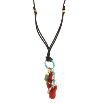 Louis Vuitton Coral Ring Charms Pendant Cord Necklace Metal and Enamel with Crystals and Beads