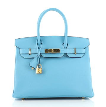 Hermes Birkin Handbag Blue Epsom with Gold Hardware 30