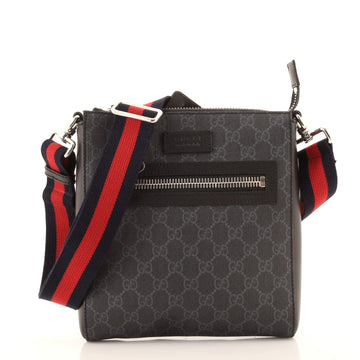 Gucci Web Strap Front Zip Messenger Bag GG Coated Canvas Small