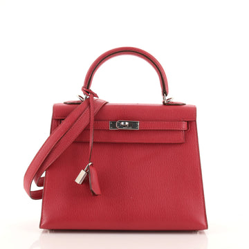 Hermes Kelly Handbag Pink Chevre de Coromandel with Palladium Hardware 25