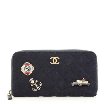Chanel Marine Charms Zip Around Wallet Quilted Jersey Long