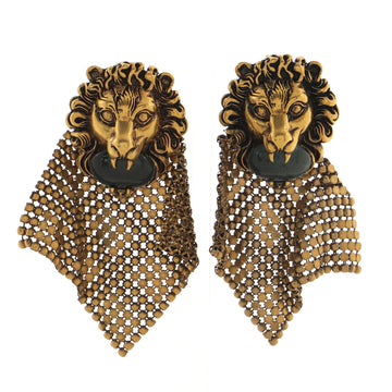 Gucci Lion Head Mesh Earrings Metal with Stone