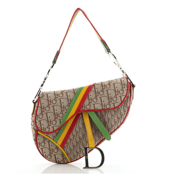 Christian Dior Vintage Rasta Saddle Bag Diorissimo Canvas Medium