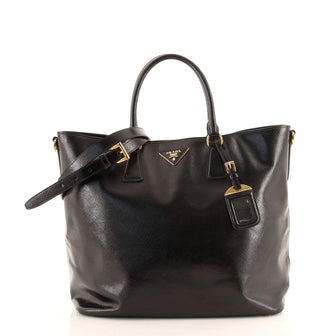 Prada Convertible Open Tote Vernice Saffiano Leather Large