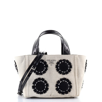 Prada Mistolino Basket Tote Canvas with Flower Applique