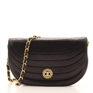 Chanel Vintage Crescent Flap Bag Horizontal Quilted Leather Small