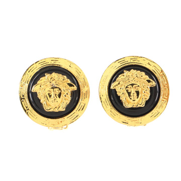 Versace Vintage Medusa Round Clip-On Earrings Metal and Enamel