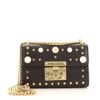 Gucci Pearly Padlock Shoulder Bag Studded Leather Small