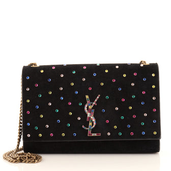 Saint Laurent Classic Monogram Wallet on Chain Embellished Velvet