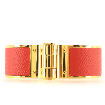 Hermes Charniere Uni Hinged Bracelet Metal and Leather Wide
