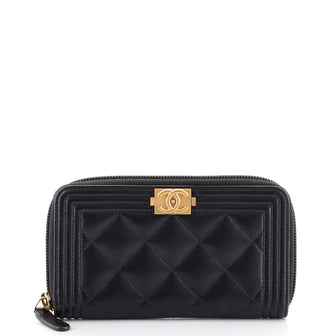 Chanel Boy Zip Around Wallet Quilted Lambskin Small