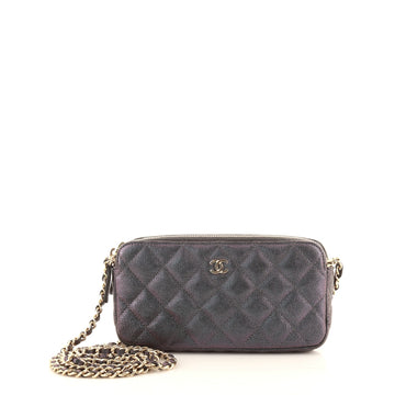 Chanel Double Zip Clutch with Chain Quilted Iridescent Caviar
