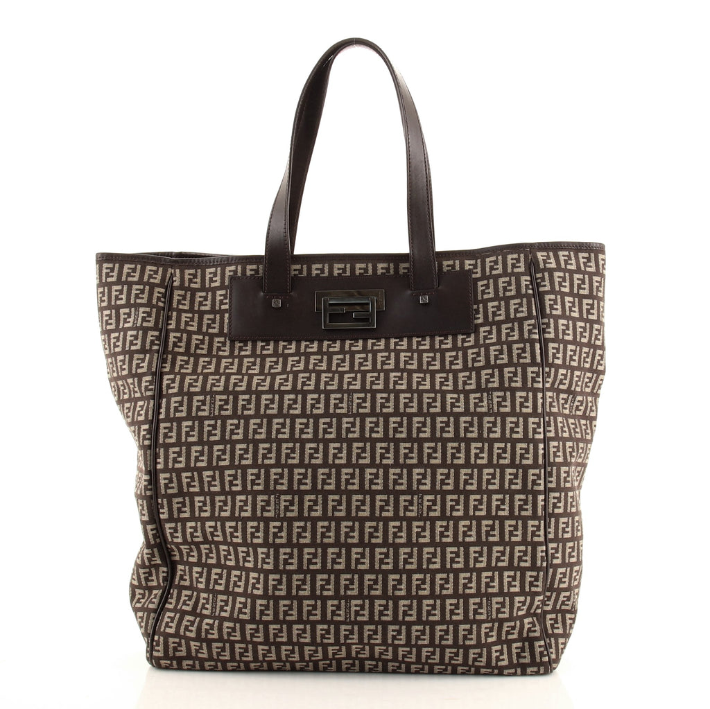 Fendi Vintage Flip Lock Tote Zucchino Canvas Large 84669