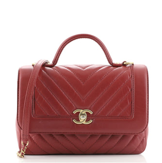 Chanel Top Handle Flap Bag Chevron Calfskin Small