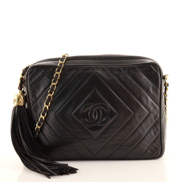Chanel Vintage Diamond CC Camera Bag Quilted Leather Medium