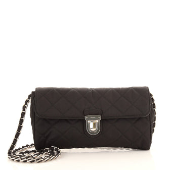Prada Pushlock Chain Flap Bag Quilted Tessuto Small