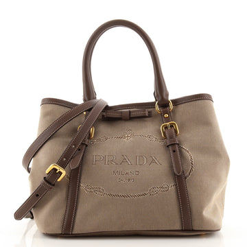 Prada Logo Convertible Tote Canvas with Leather Medium