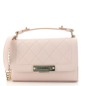 Chanel Label Click Flap Bag Quilted Calfskin Small