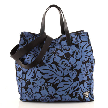 Prada Convertible Tote Printed Tessuto with Saffiano Large