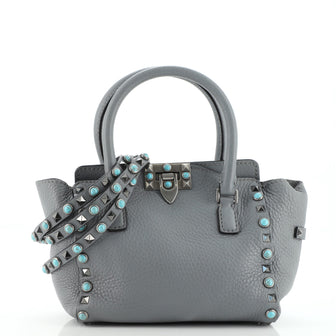 Valentino Rolling Rockstud Tote Leather with Cabochons Small