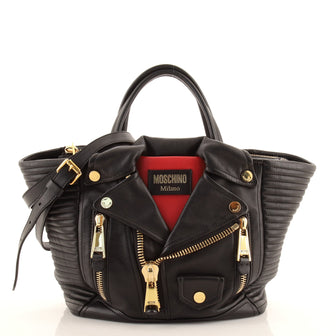 Moschino Jacket Zip Tote Quilted Leather Small