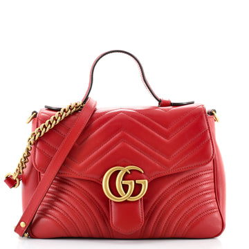 Gucci GG Marmont Top Handle Flap Bag Matelasse Leather Small